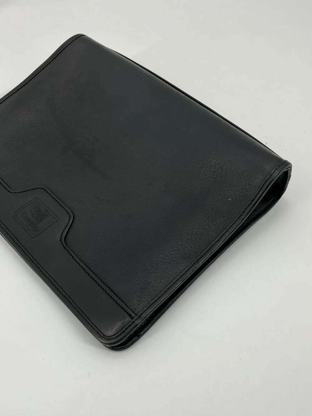 Burberrys Vintage Black Leather Nova Check Wristlet Clutch Pouch